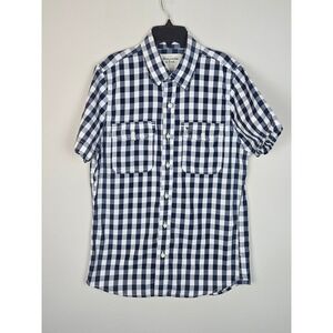 Abercrombie Fitch Mens Short Sleeve Gingham Button Down Shirt Navy White Size L